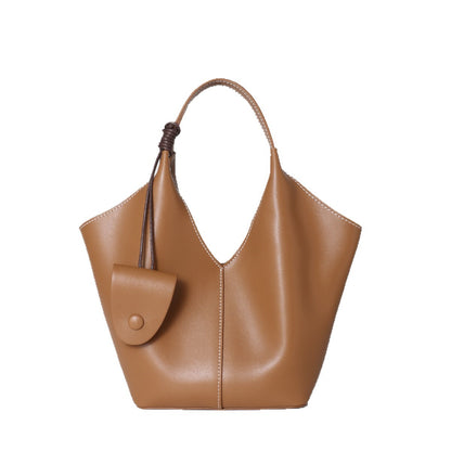 Kragend-Top Weiches Leder Bucket Tote mit Hängender Mini-Tasche