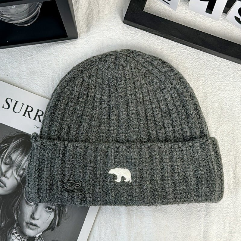 Dicker Strickbären-Patch-Mütze