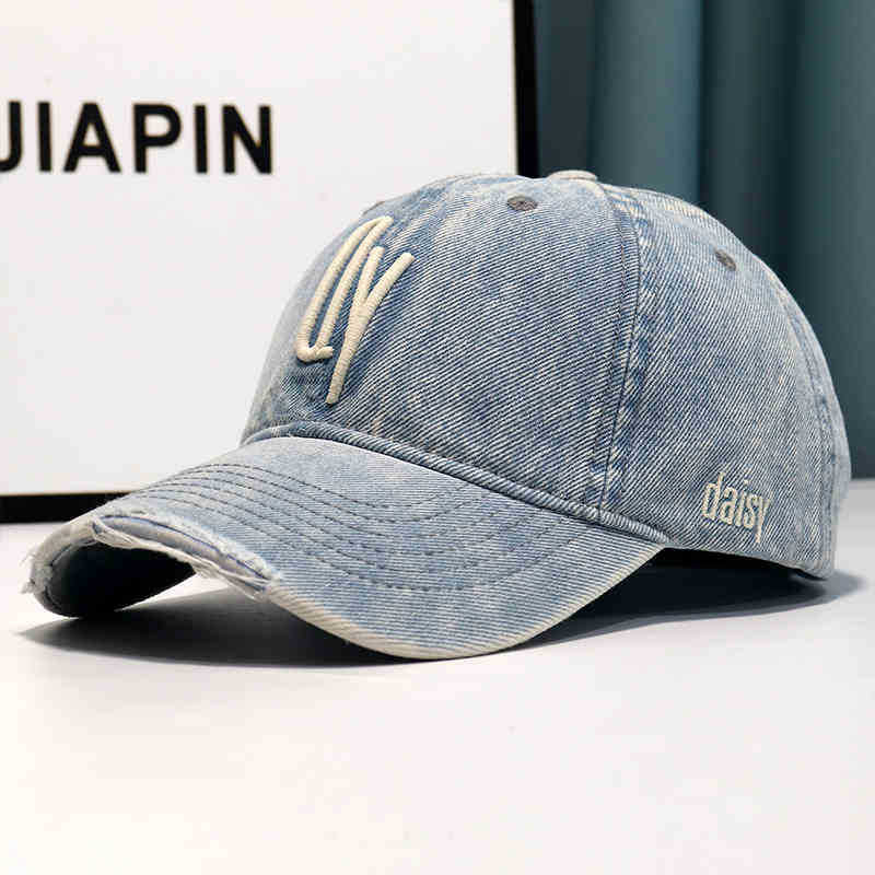 Damen Distressed Denim Bestickte Baseballmütze Brehn