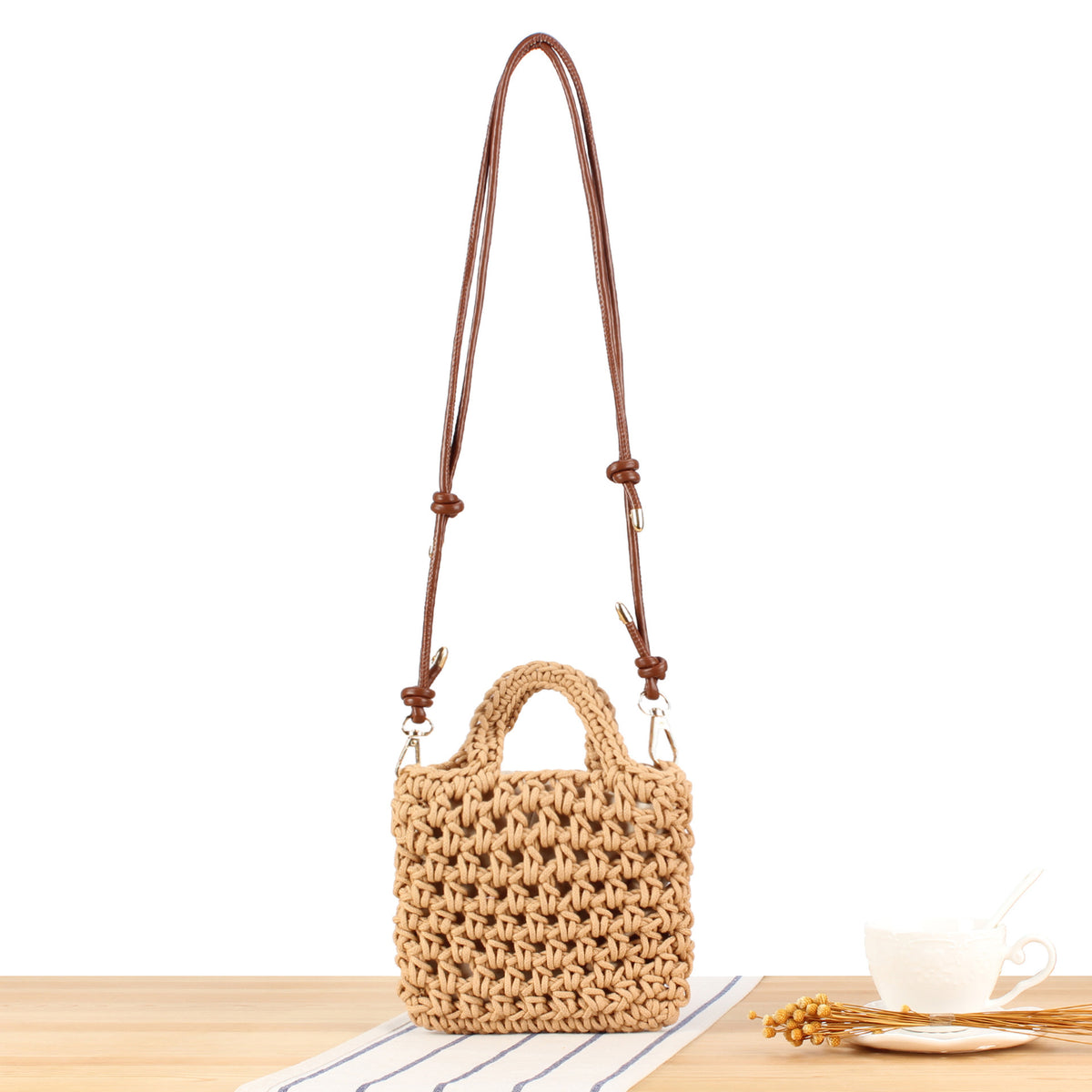 Handtasche Aus Handgefertigtem Makramee mit Verstellbarem Schulterriemen Brehn