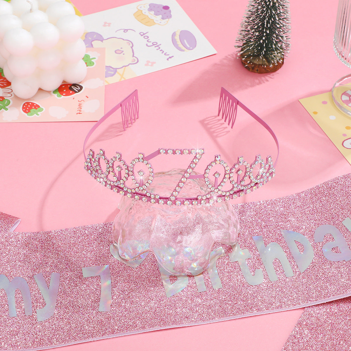 Mädchen Glitzernde Geburtstagskrone mit Sash Brehn