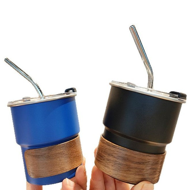 Damen stilvolle Edelstahl-Trinkbecher mit Holz-Applikation Brehn