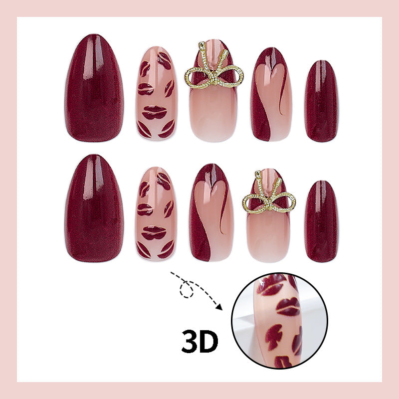 Kunstnagelset mit eleganten Schleifen- und Kussmund-Designs Brehn