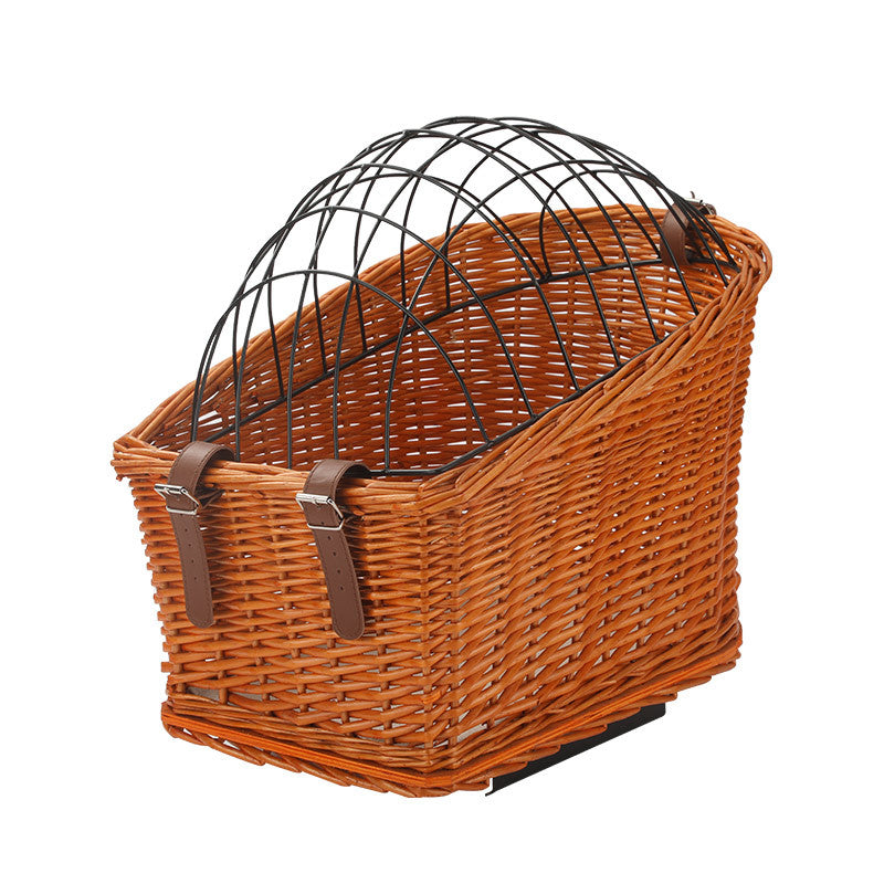 Front-Montage Rattan Fahrrad Haustierträgerkorb mit faltbarem metallenen Sicherheitsdome und verstellbaren Leder-Riemen Brehn
