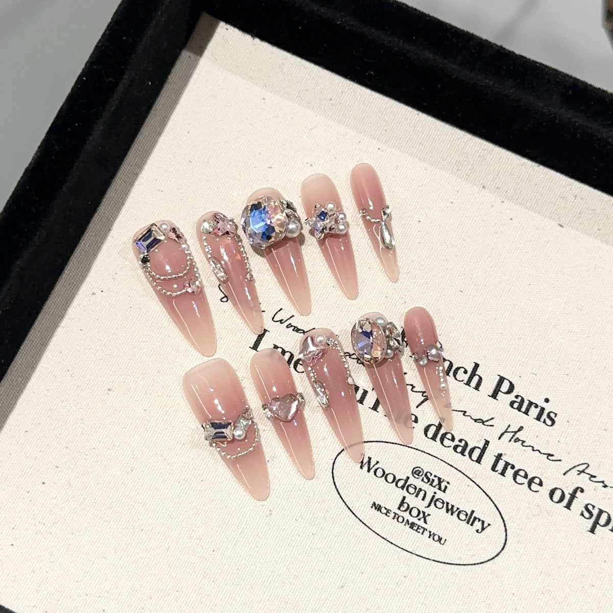 Glamouröses Rhinestone Press-On Nagelset
