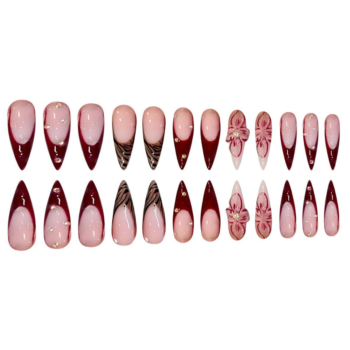 Künstlerische Florale Stiletto Press-On Nagelkunst Brehn