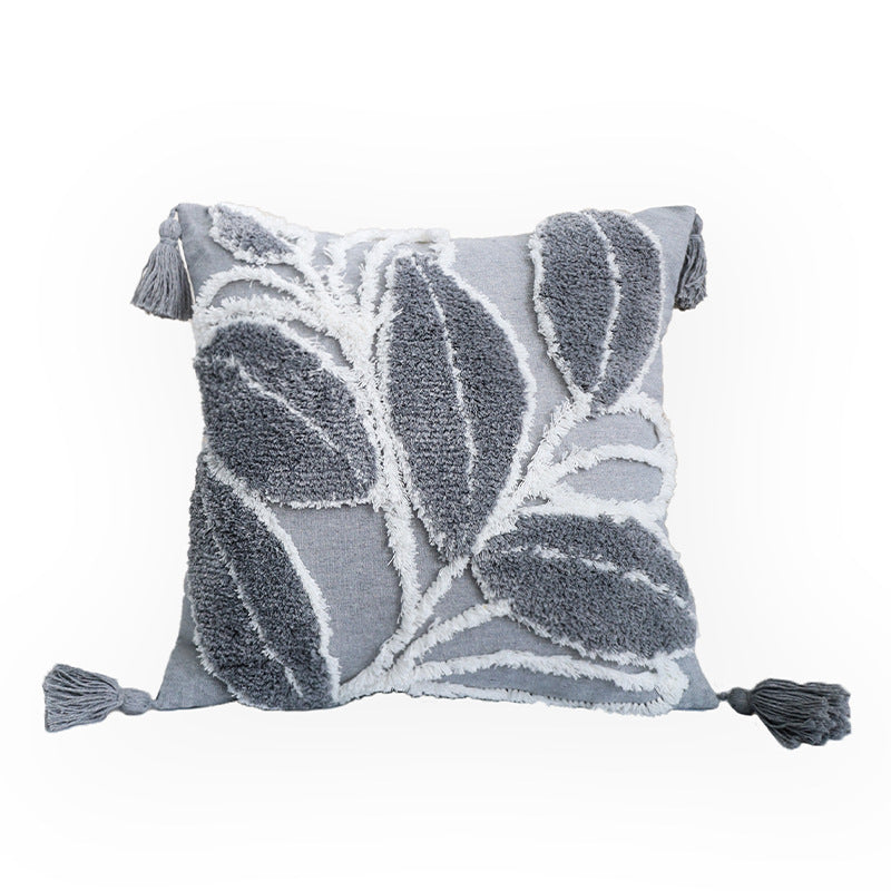 Quadratischer Kissenbezug mit reliefiertem Blatt‑Tufting und Chenille‑Applikation Brehn