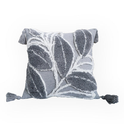 Quadratischer Kissenbezug mit reliefiertem Blatt‑Tufting und Chenille‑Applikation Brehn
