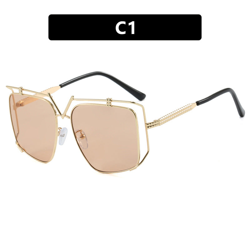 Damen futuristische Oversized-Sonnenbrille mit einzigartigem Geometrie-Rahmen Brehn