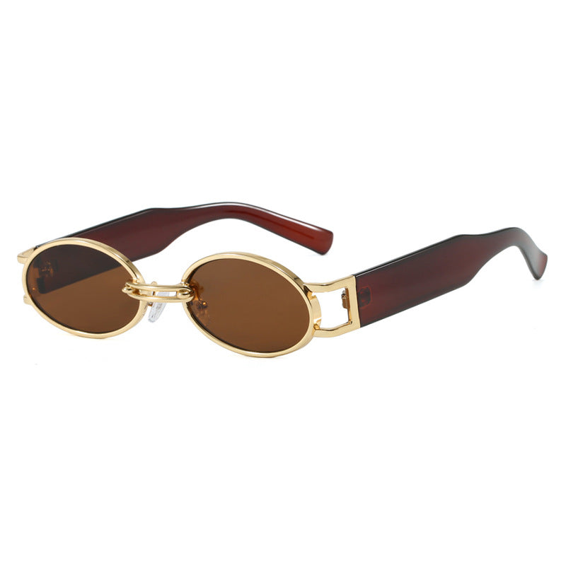 Damen ovalförmige Sonnenbrille mit goldenen Akzenten und stylischem Rahmen Brehn
