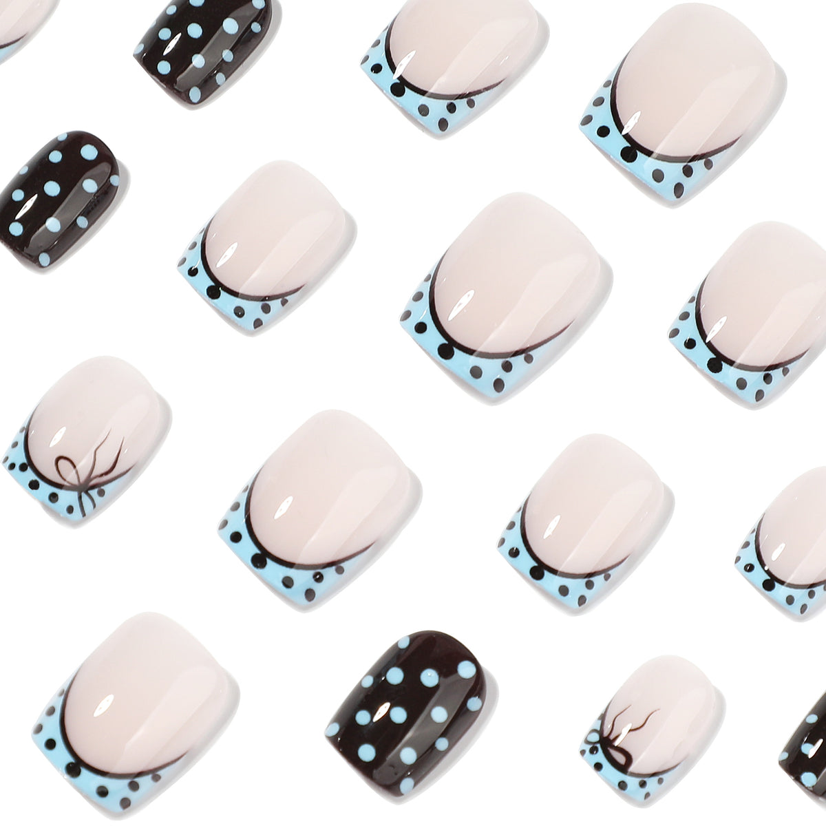 Kunstvolle Nagelverlängerungen mit verspielten Punkten und elegantem Design Brehn