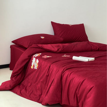 Premium Bettwäsche-Garnitur aus Mako-Baumwoll-Satin mit floraler Jacquardstruktur und gestickten Applikationen Brehn