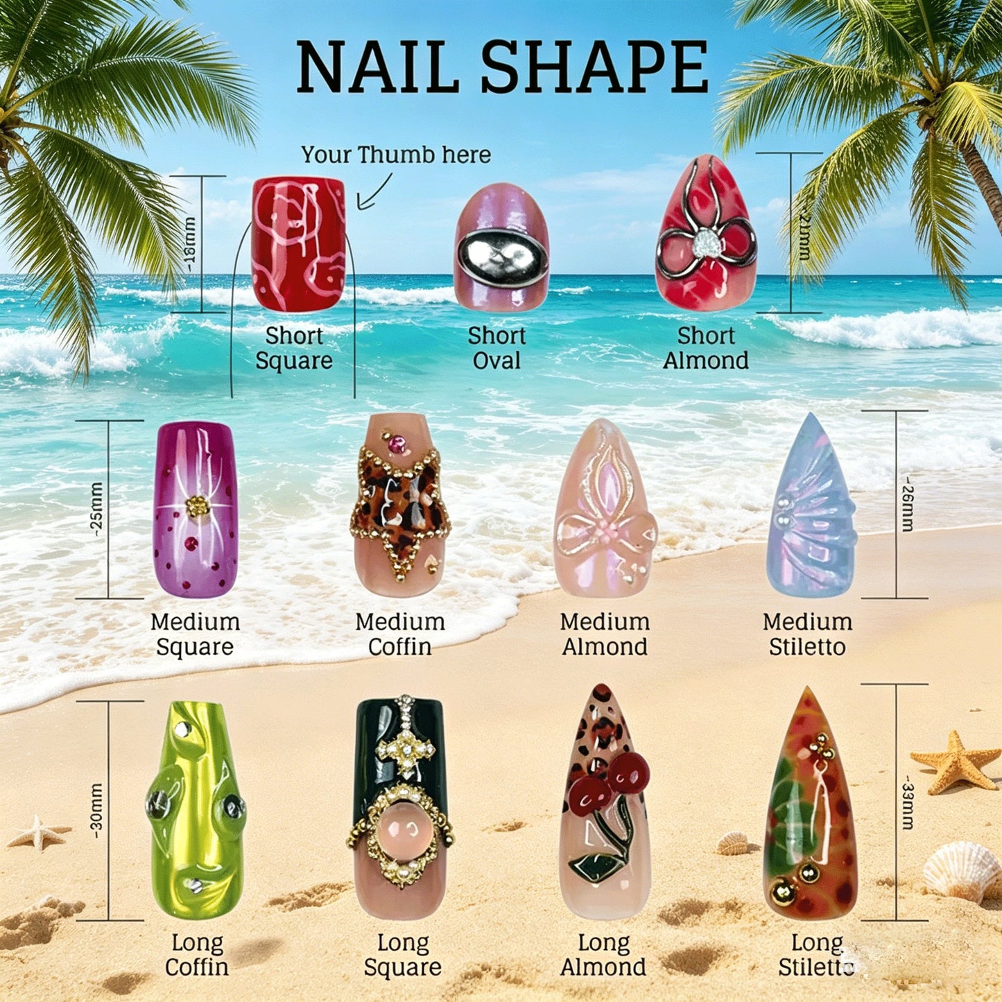 Künstlerisches florales Press-On-Nagelset Brehn