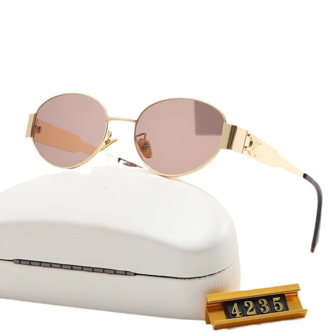 Damen elegante ovale Sonnenbrille mit goldfarbenem Rahmen Brehn
