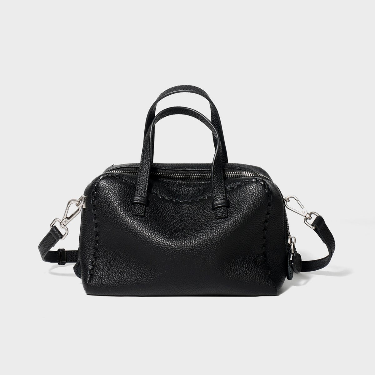 Gepunktetes Leder Arztstil-Satteltasche mit Whipstitch-Trimm und abnehmbarem Crossbody-Gurt