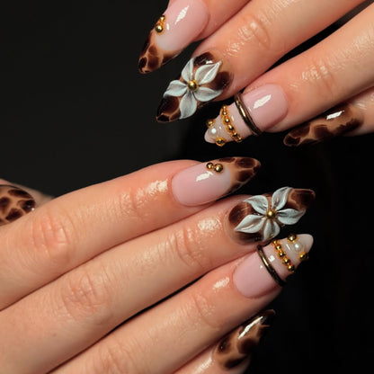 3D Floral Design Stiletto Nail Art Extensions Brehn