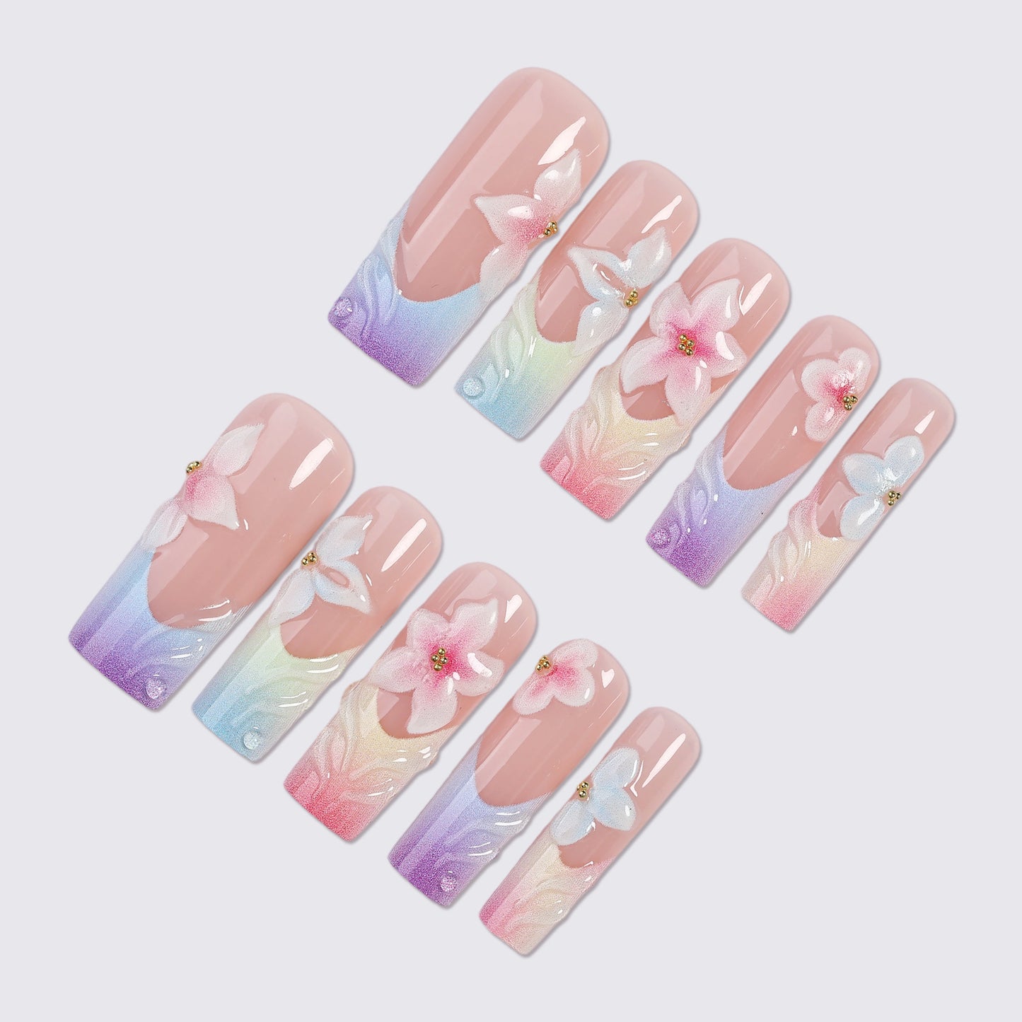 Elegante florale Ombre Press-On Nagel Set Brehn