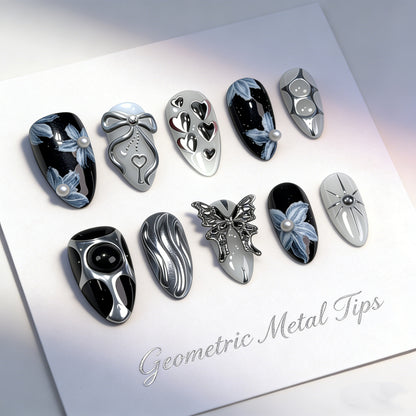 Geometrisches Metall Press-On Nagelkunst Set Brehn