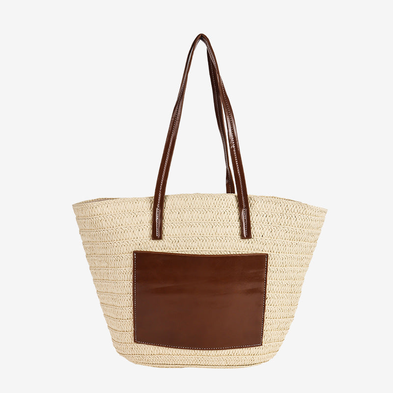 Damen Handgefertigte Tasche aus geflochtenem Naturmaterial mit eleganter Lederapplikation Brehn