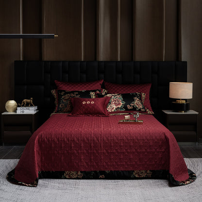 Luxus Satin Floral Jacquard Bettbezug Set mit gesteppter Kissenhülle & dekorativen Kissen