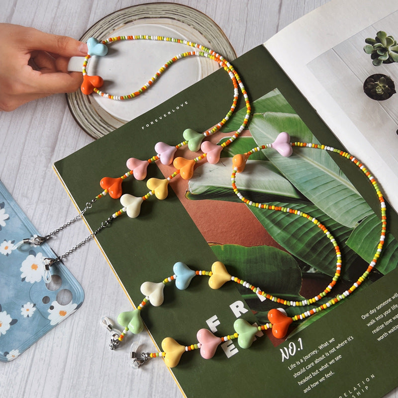 Bunte Herz Perlen Brille Kette Brehn