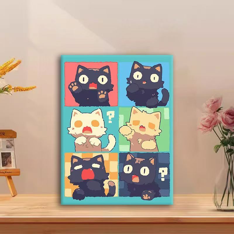 Verspielte Katzen-Comic-Leinwandkunst Brehn