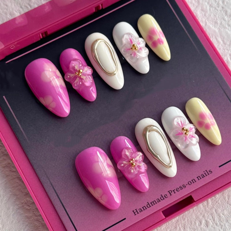 Künstlerisches Floral- und Stern-Applikationen Press-On Nagelset Brehn