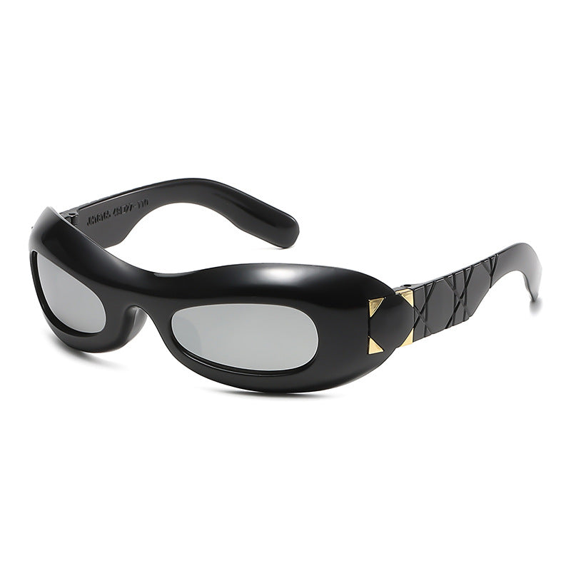 Damen futuristische Designer-Sonnenbrille mit innovativem Rahmen Brehn