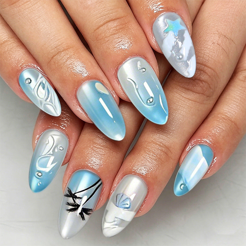 Kunstnagelset mit eleganten Wasser- und Meeresmotiven Brehn