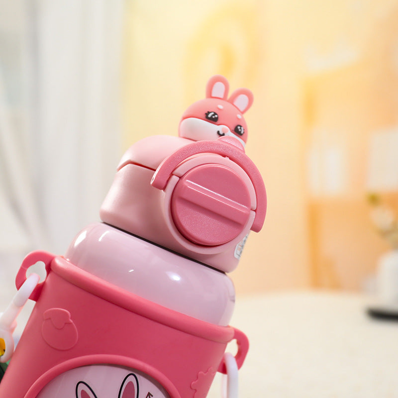 Damen Isolierte Trinkflasche mit niedlichem Froschdesign und praktischem Tragegurt Brehn