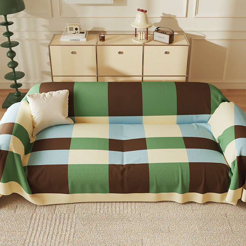 Quilted Oversized Plaid Sofa Slipcover with Armrest Drapes and Non-Slip Backing