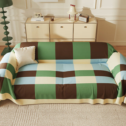 Quilted Oversized Plaid Sofa Slipcover with Armrest Drapes and Non-Slip Backing