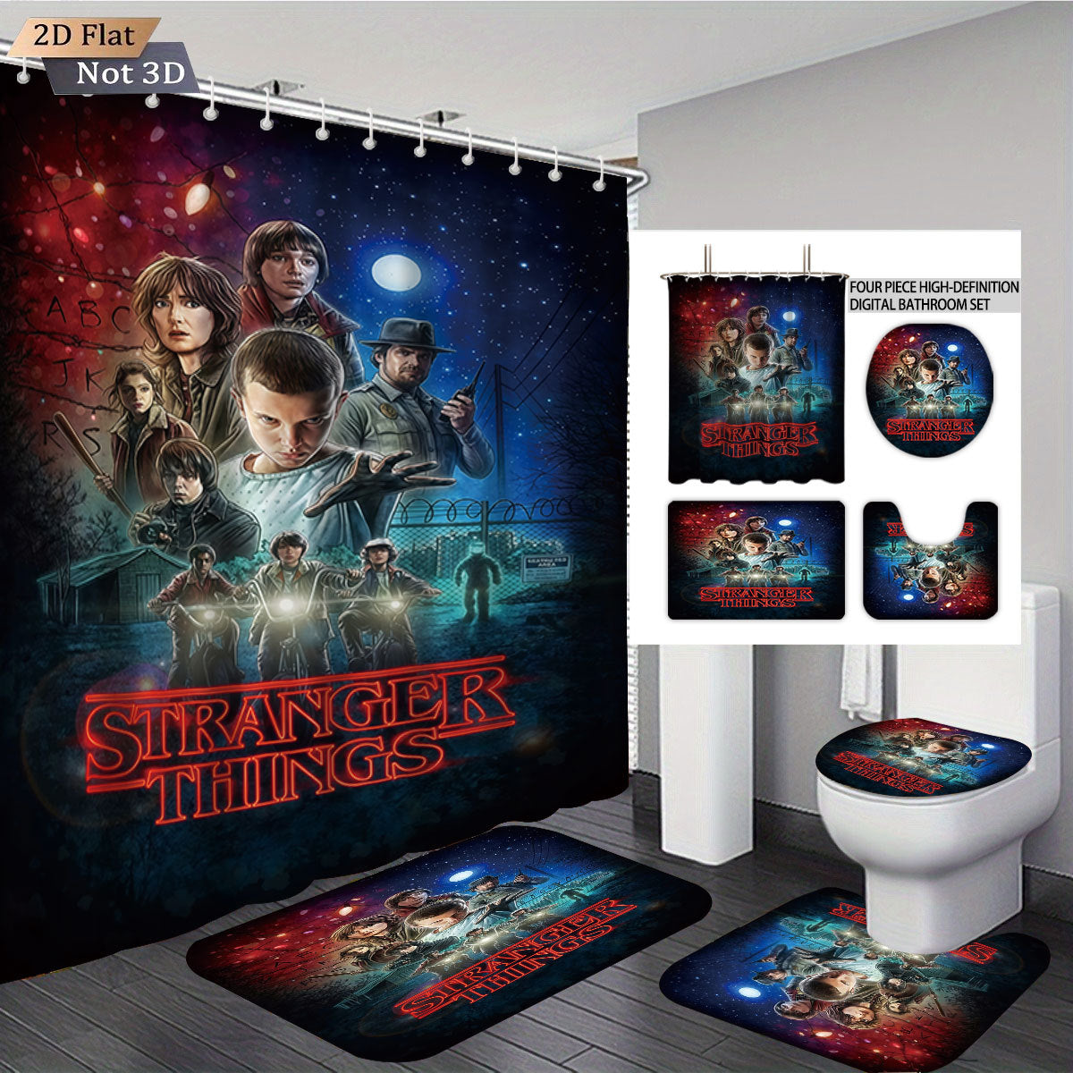 Stranger Things Abenteuer-Themen Digitales Badezimmer-Set Brehn