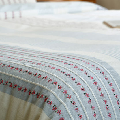 Baumwoll-Satin Floral-gestreiftes Bettbezug- und Kissenbezug-Set