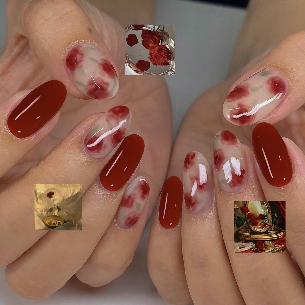Kunstnagelset mit floralen Akzenten und glanzvollem Finish Brehn
