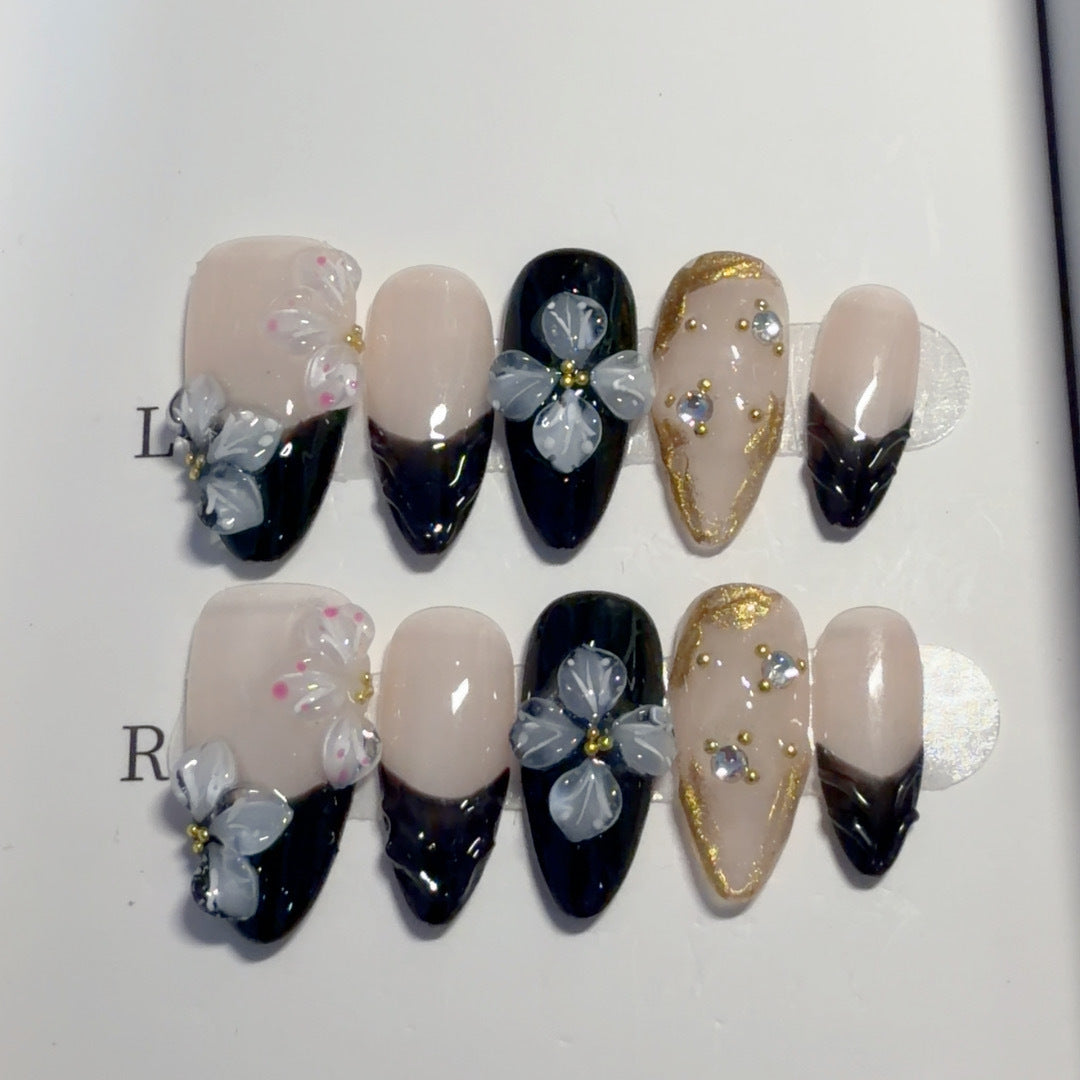 Blumenverziert Press-On Nagelkunst Set