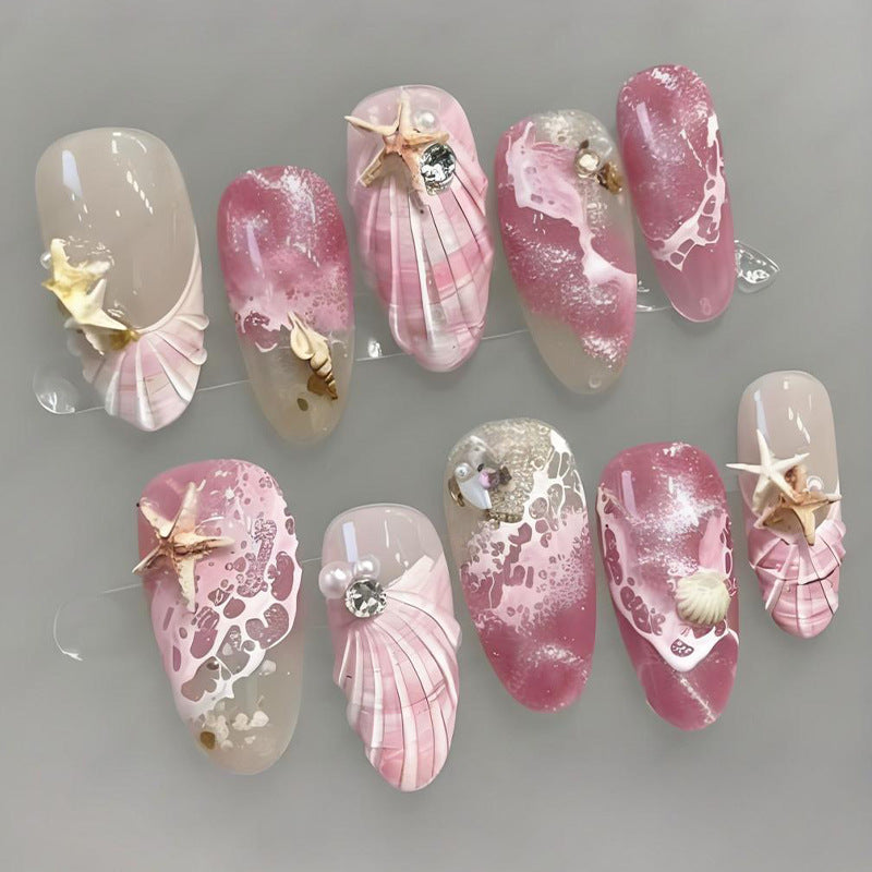 Kunstnagelset mit maritimen Muschel- und Sternenmuster Brehn