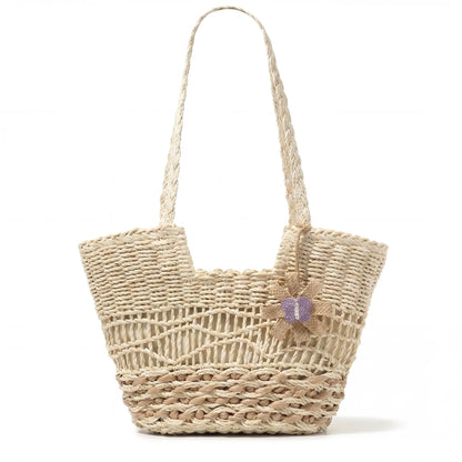Handgewebte Basttasche mit Einzigartigem Blumendetail Brehn