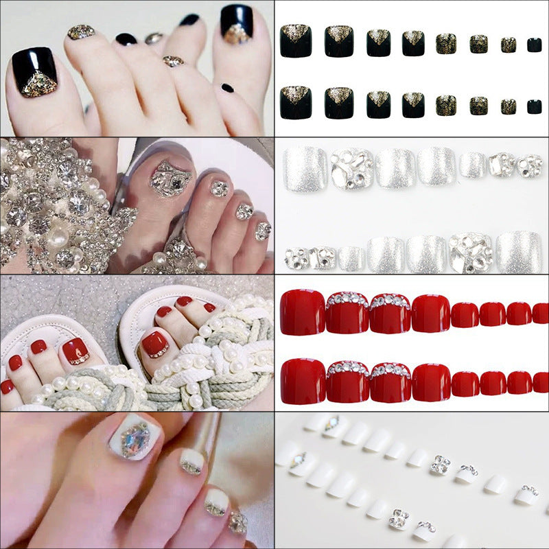 Premium mit Strass verzierte Press-On Zehennagel Set Brehn