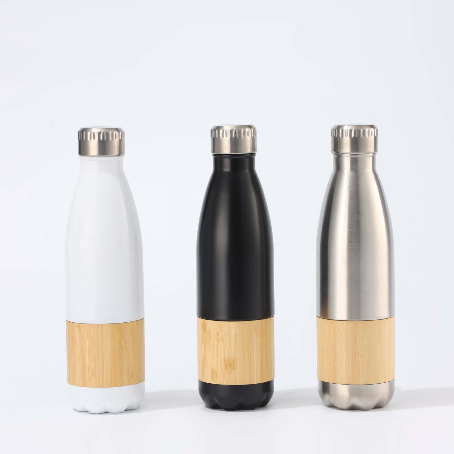 Damen Edelstahl Trinkflasche mit Bambus-Applikation Brehn