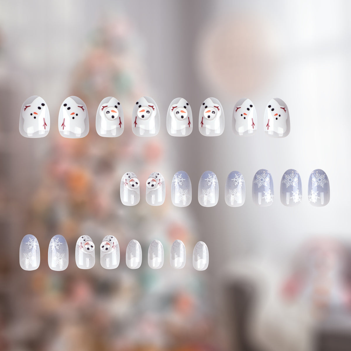 Kunstvolle Winter-Nagelverlängerungen mit Schneemann-Design Brehn