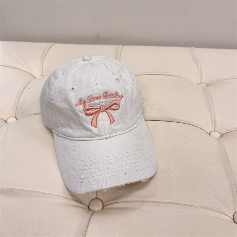 Damen Distressed Baumwoll-Baseballmütze mit Schleifenstickerei Brehn