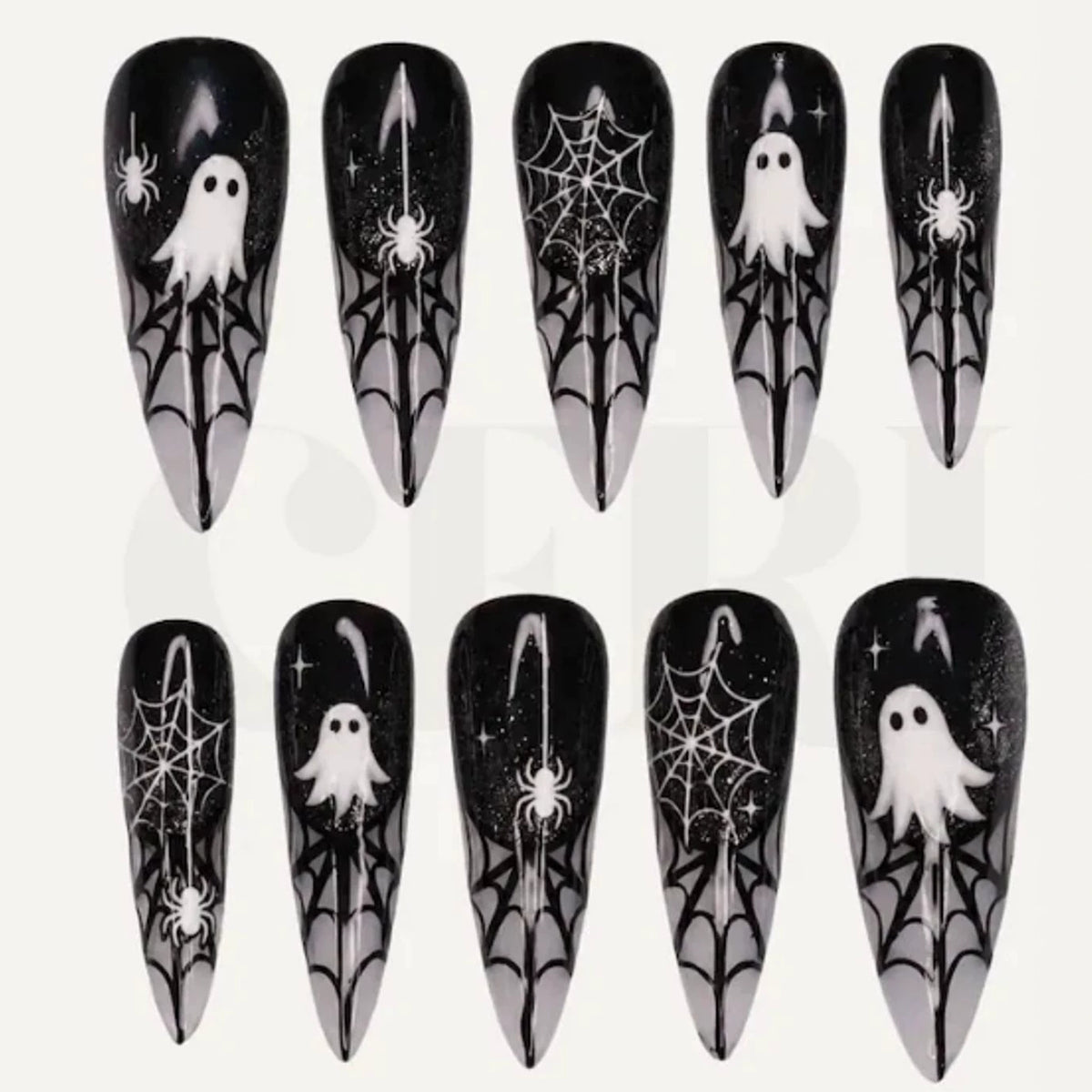 Halloween Kunstnagelset mit Geister- und Spinnennetz-Design Brehn