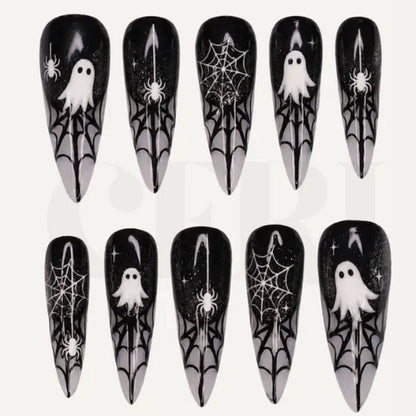 Halloween Kunstnagelset mit Geister- und Spinnennetz-Design Brehn