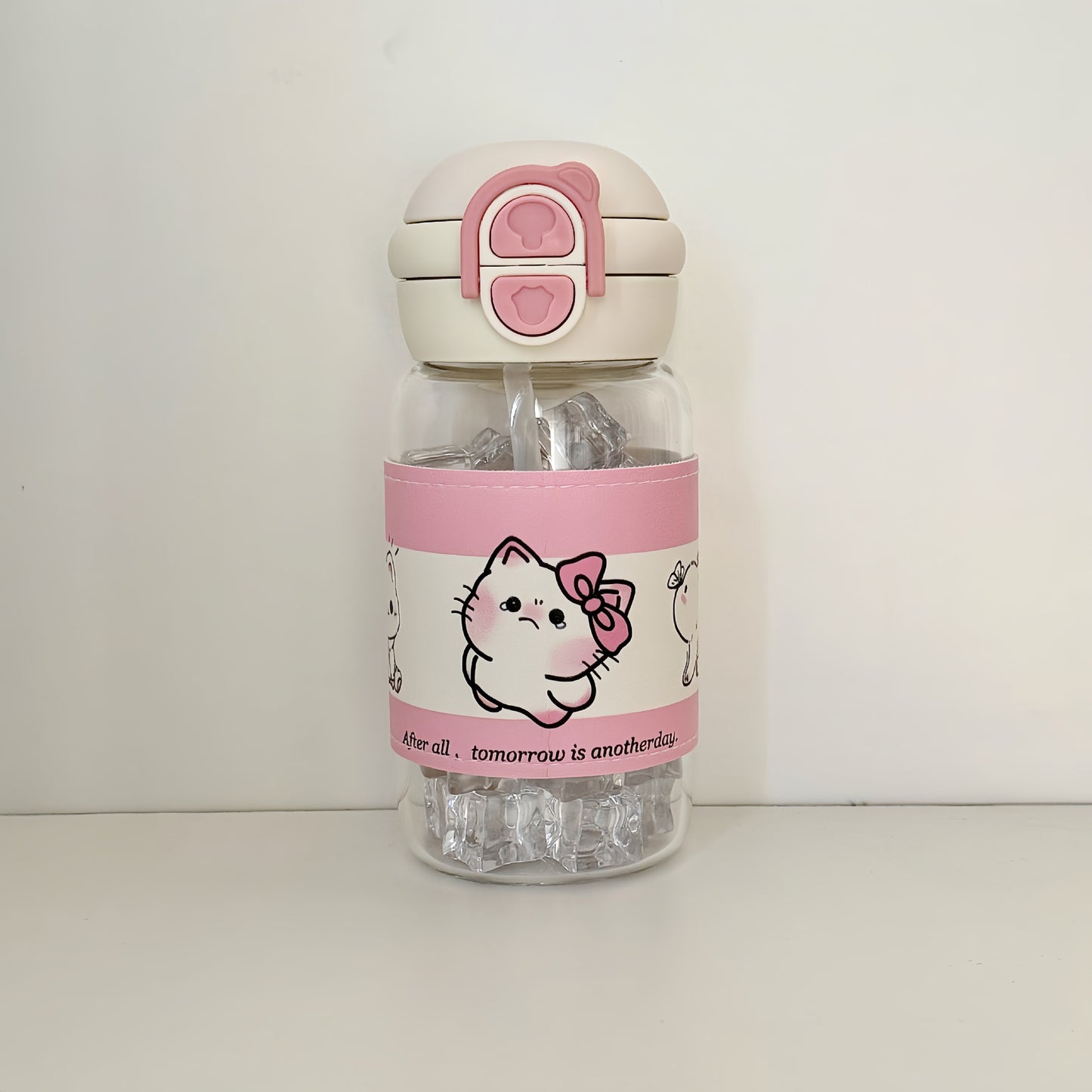 Damen Trinkflasche mit kreativem Motiv und integriertem Strohhalm Brehn