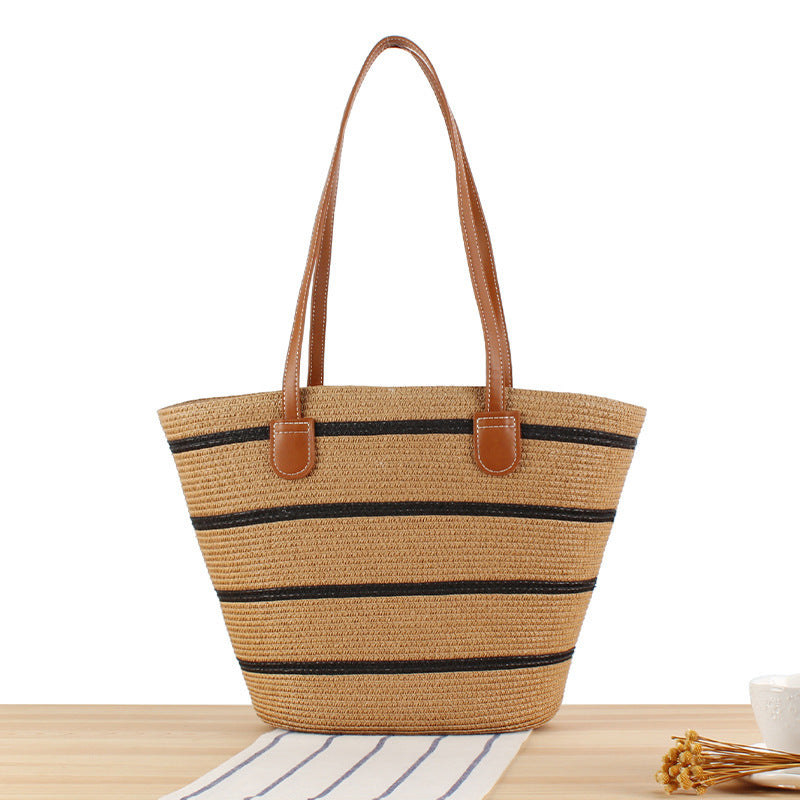 Elegante Strohtasche mit Attraktiven Ledergriffen Brehn