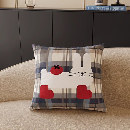 Square Decorative Throw Pillow Cover with Colorful Geometric Cat Motif and Piped Edge