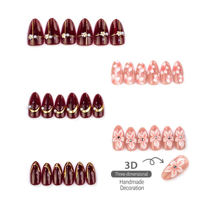Elegantes Press-On-Nagelkunst-Set mit floralen Akzenten