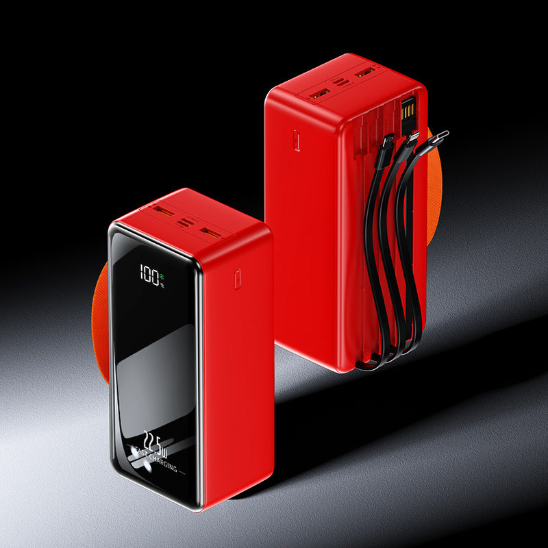 Tragbare Powerbank mit integrierten Ladekabeln und digitaler Displayanzeige Brehn