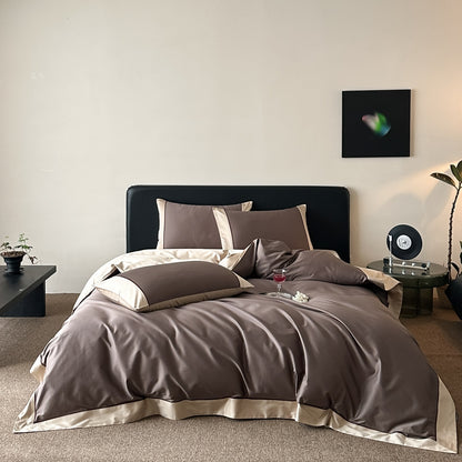 Premium-Baumwollsatin-Bettwäsche-Set mit feiner Kontrastpaspel und Hotelverschluss
